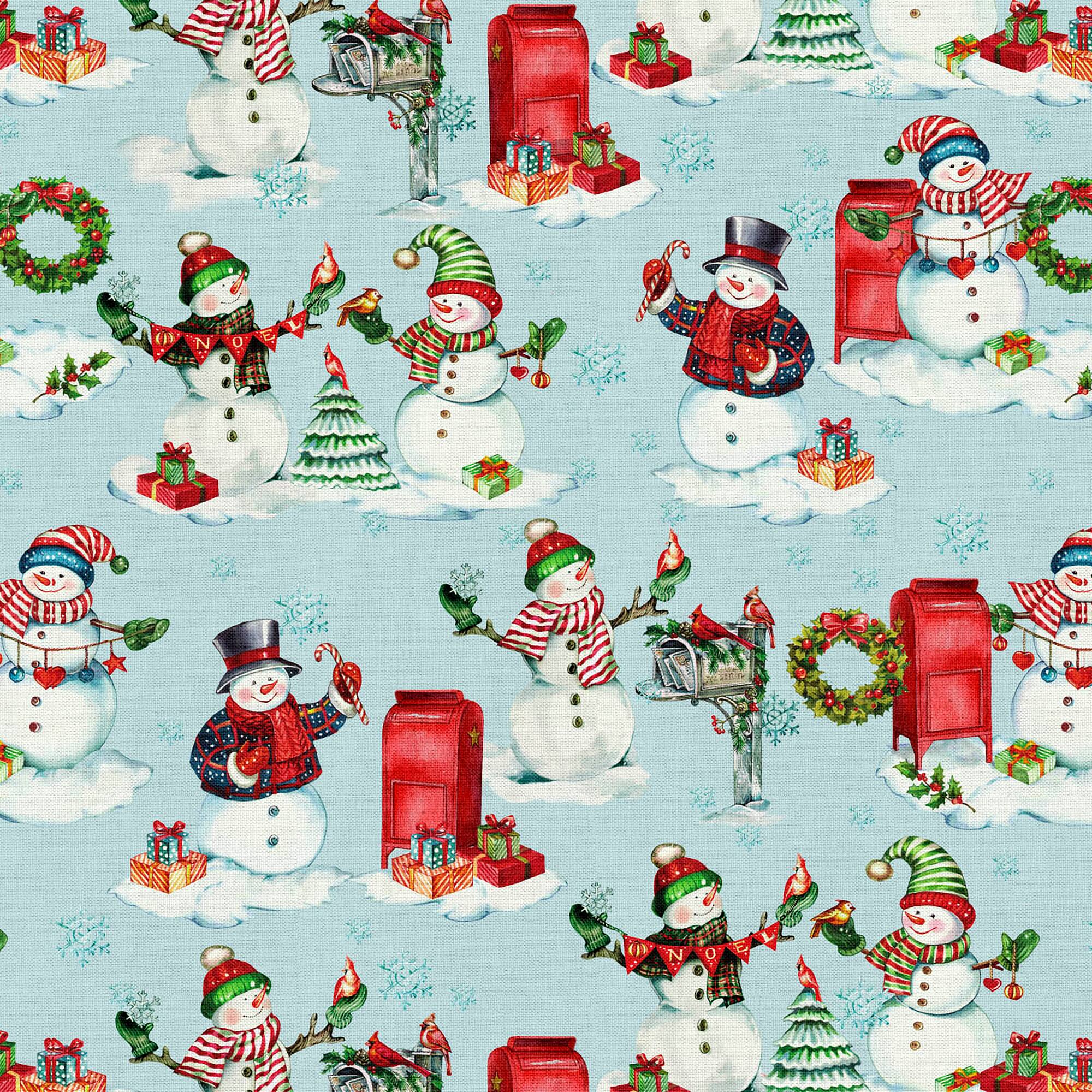 Fabric Editions Blue Snowmen Cotton Fabric